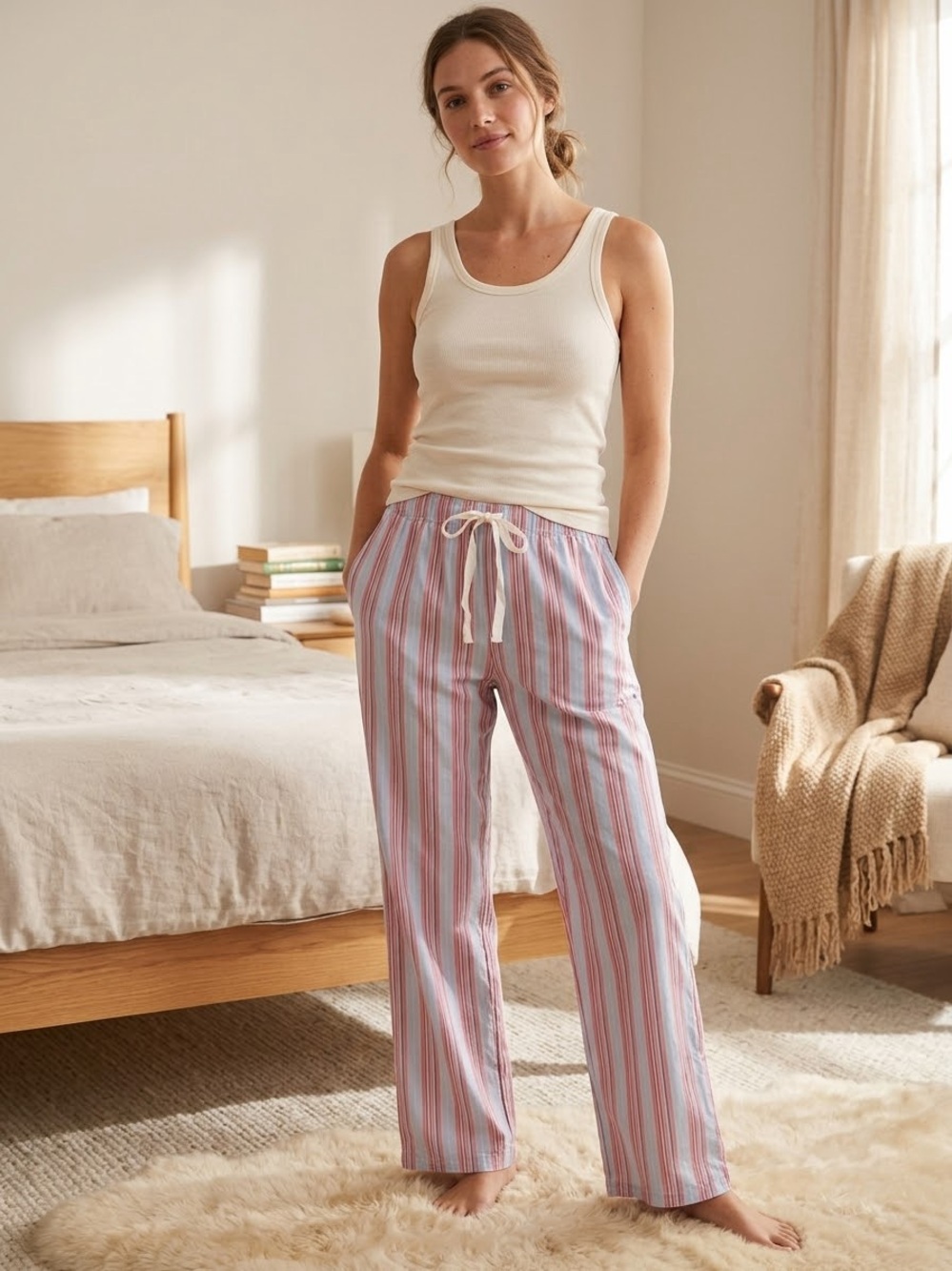 GAP Pink and Blue Striped Cotton Pajama Pants